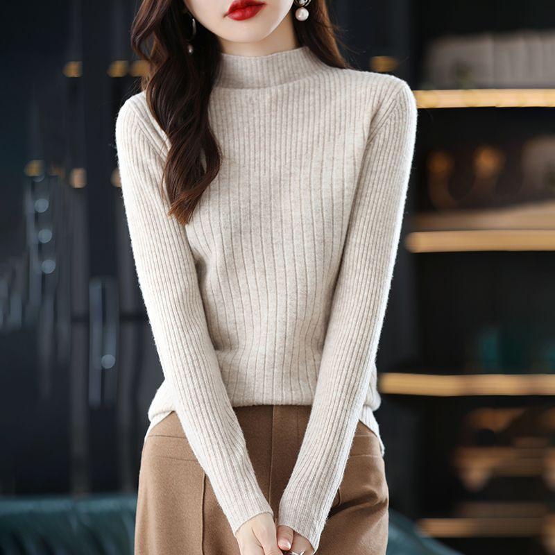 

Женские свитера с высоким воротником больших размеров, осенне-зимние эластичные топы, тонкий женский пуловер, вязаный свитер, мягкий теплый тянущийся S-2XL 2XL