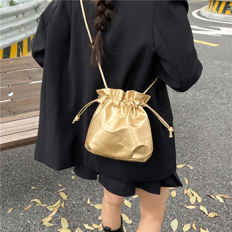 Soft Texture Leather Drawstring Light Luxury Cosmetic Bag Portable Large Capacity High Value Girl Ins Style