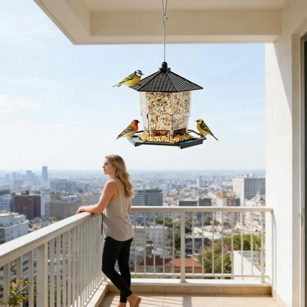 Tower Shape Bird Food Dispenser Transparent Bird Feeding Station Bird Food Container  Backyard