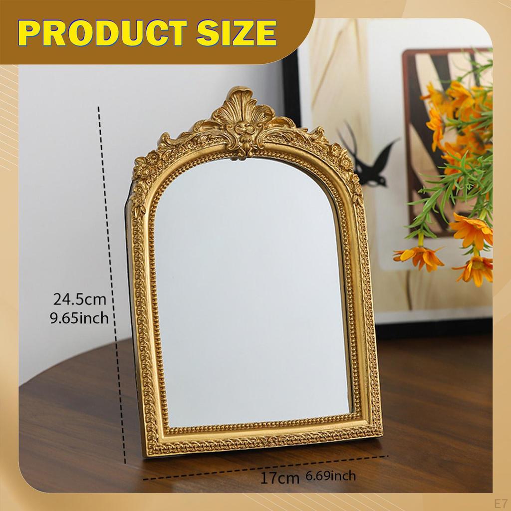 Decorative Vintage Vanity Mirror, Made of Resin, with An Arched Frame, Ideal for Parties.