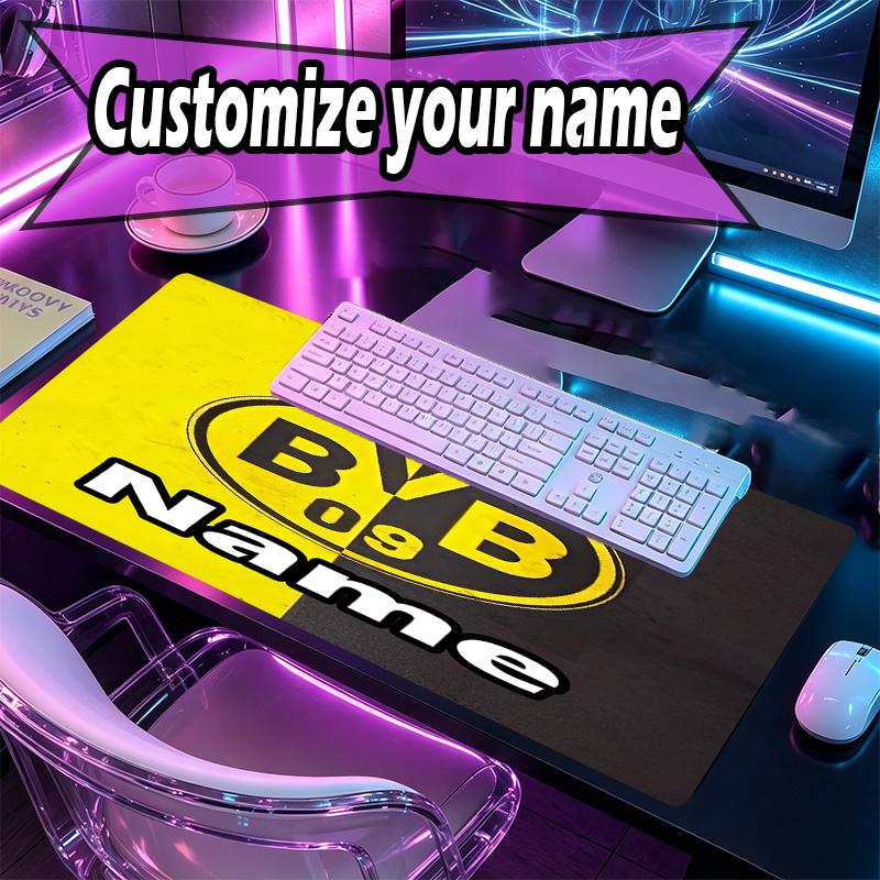 Custom Name Personalized Borussia Dortmund Pattern Mousepad, Laptop PC Desk Mat, Decorative Desk Mat for Home Keyboard Pad Gift