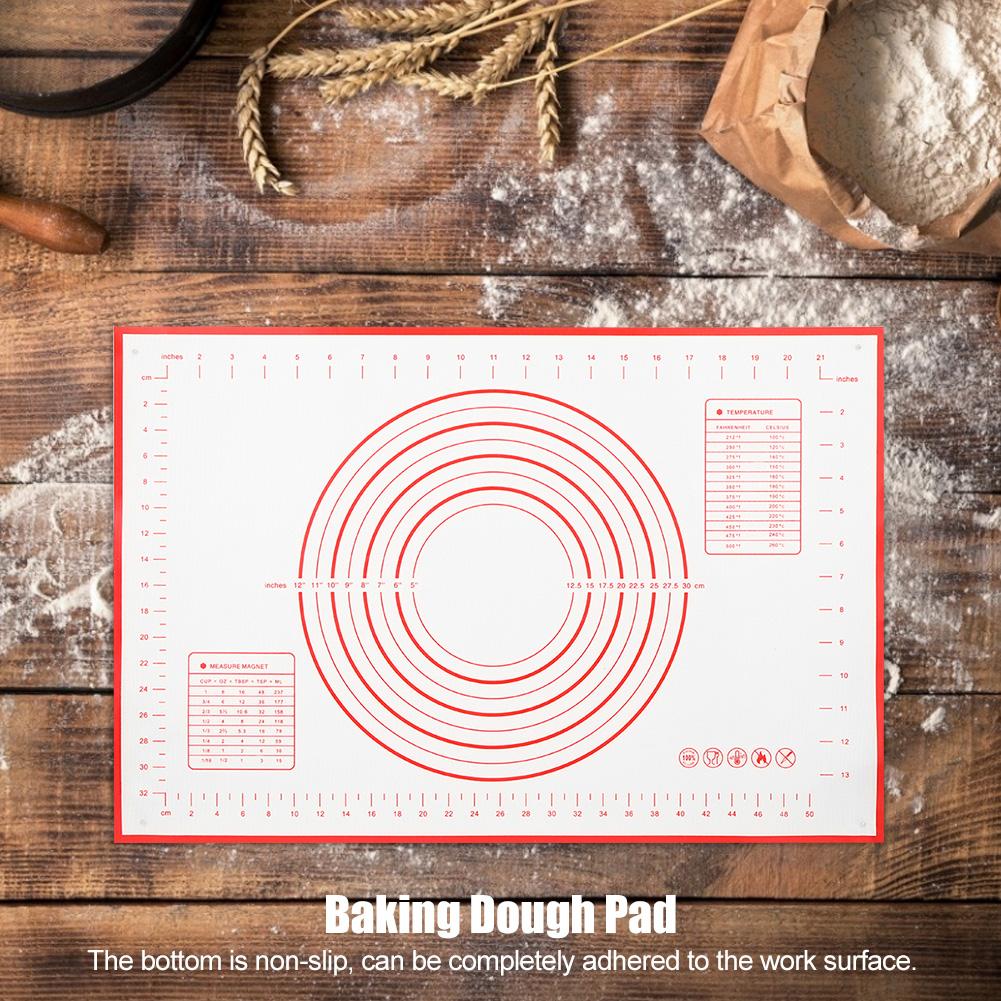 Kitchen Baking Tools Non-Stick Silicone Rolling Kneading Dough Mat with Scales for Home Use(Red