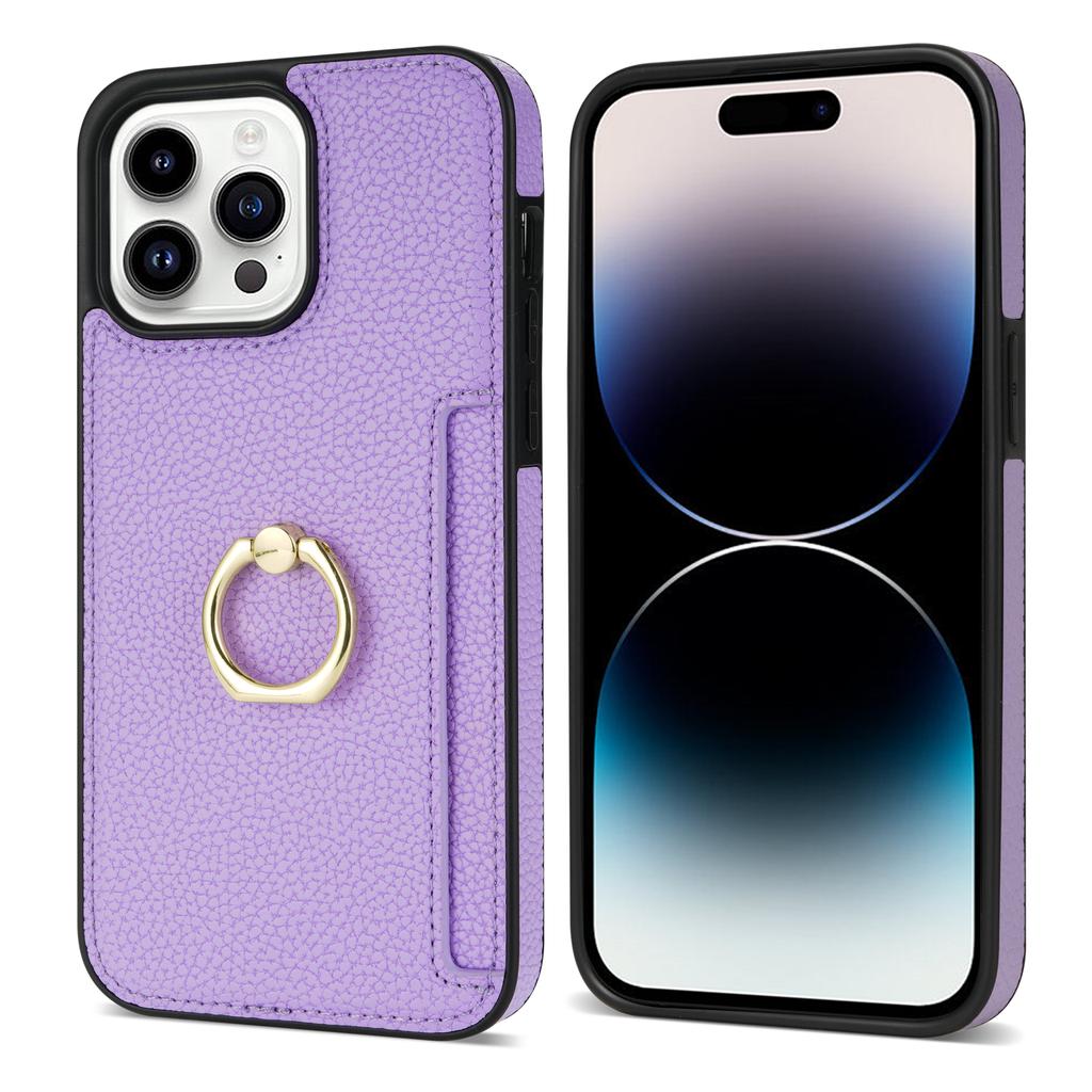 Ring Holder Card Solt Leather Wallet Phone Case for IPhone 15 14 13 12 11 Pro Max XS XR X 7 8 Plus SE 2026 Litchi Stand Cover