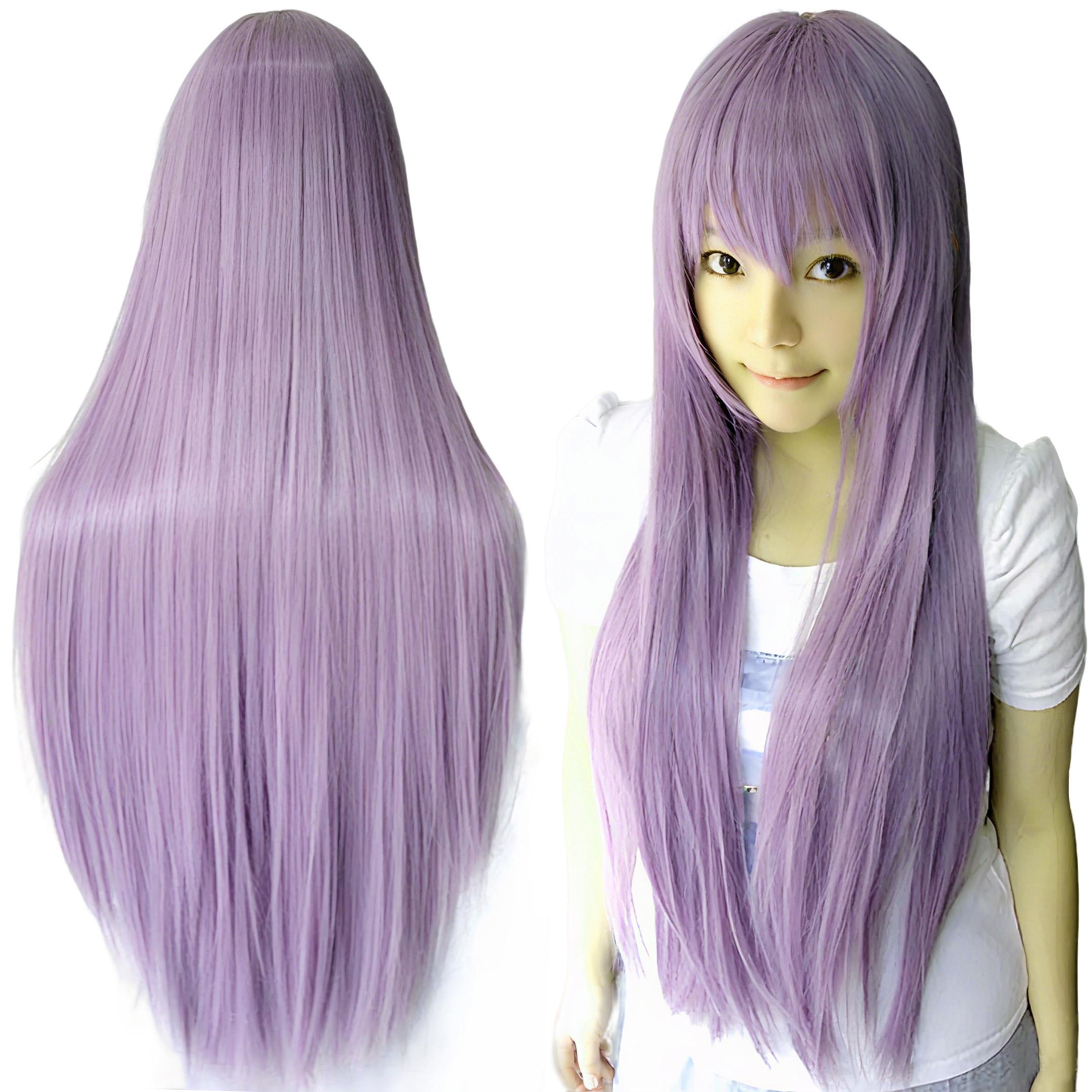 Synthetisch Haar Paars Recht Lang Pruik Anime Cosplay Sumire Kakei Halloween Kostuum Haar Patchouli Kennis Pruiken met Pony 32inches paars