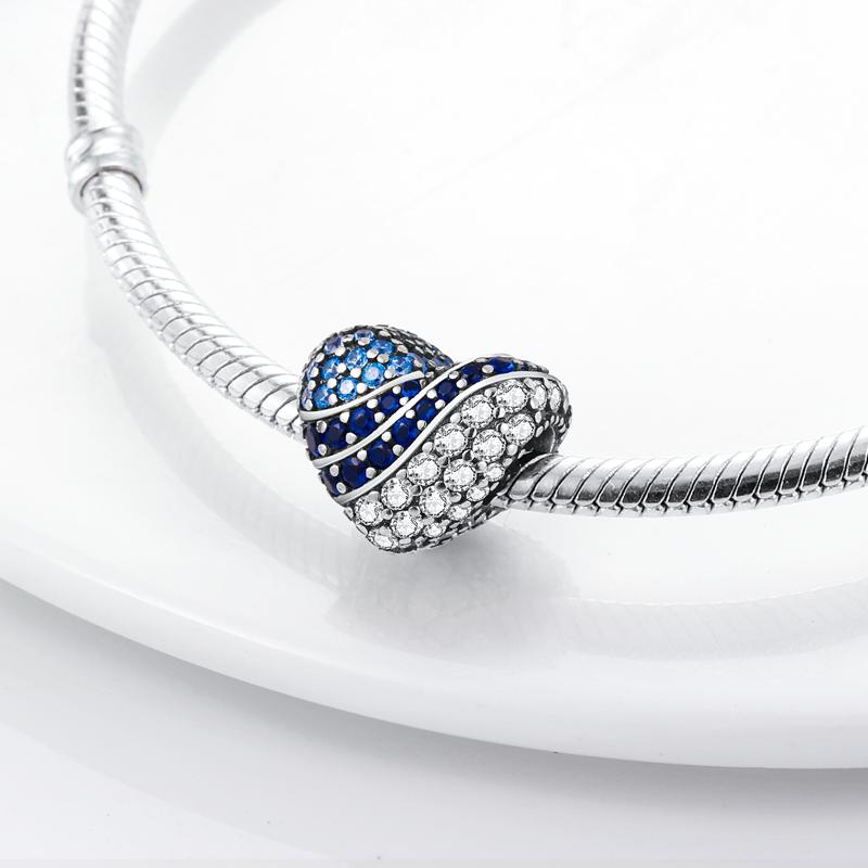 Charms Copper Infinite Love Blue Heart-Shaped Beads Fit Charms Plata Original Bracelet Beads Women Jewellery Making Diy