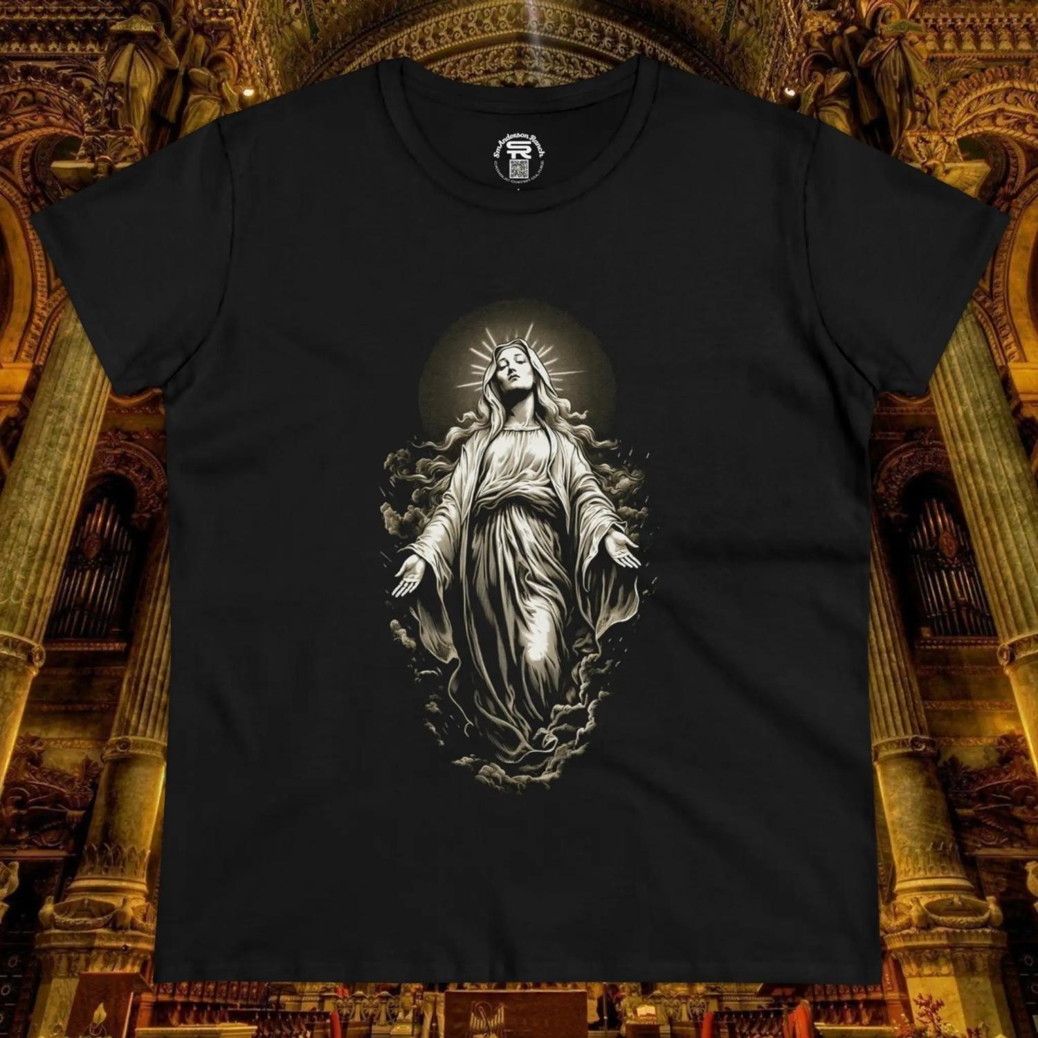 

Women s Glorious Blessed Virgin Mary SR Traditional Catholic Christian Midweight Cotton T Shirt XXXXXL чорний