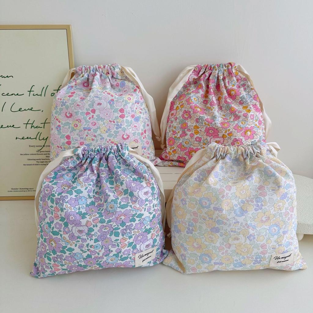 1pcs Forest Style Handmade Floral Cotton Drawstring Bag Vintage Storage Pouch for Underwear Travel Organizer Pouch