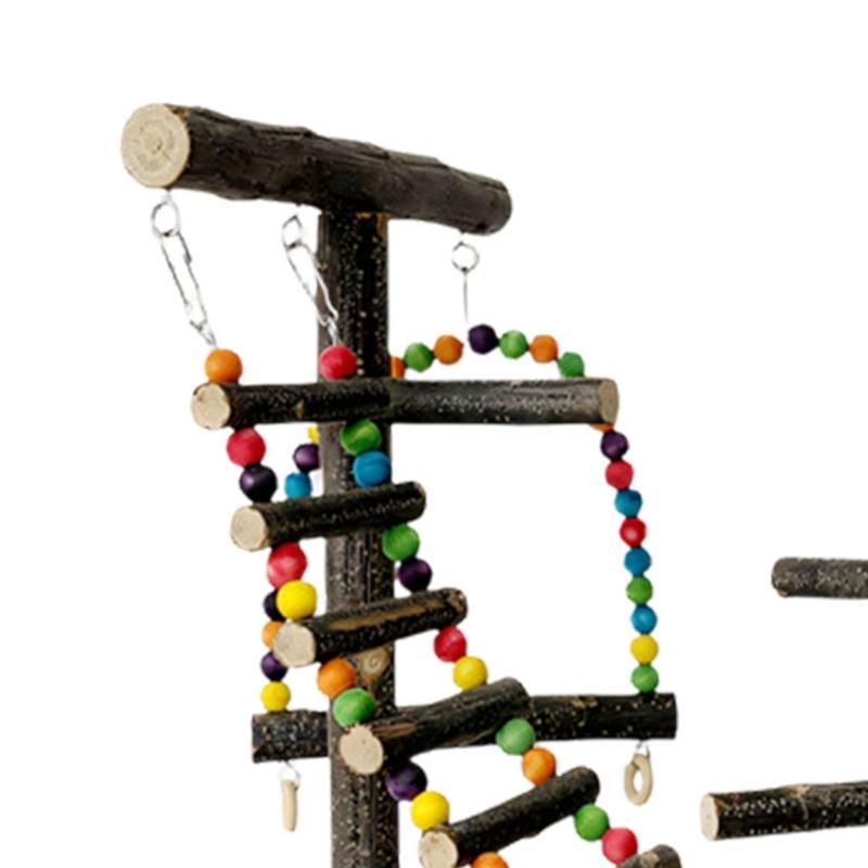 Natural Wood Bird Perches Toy Colorful Beads Climbing Ladder And Swinging Toy For Parakeets Cockatiels