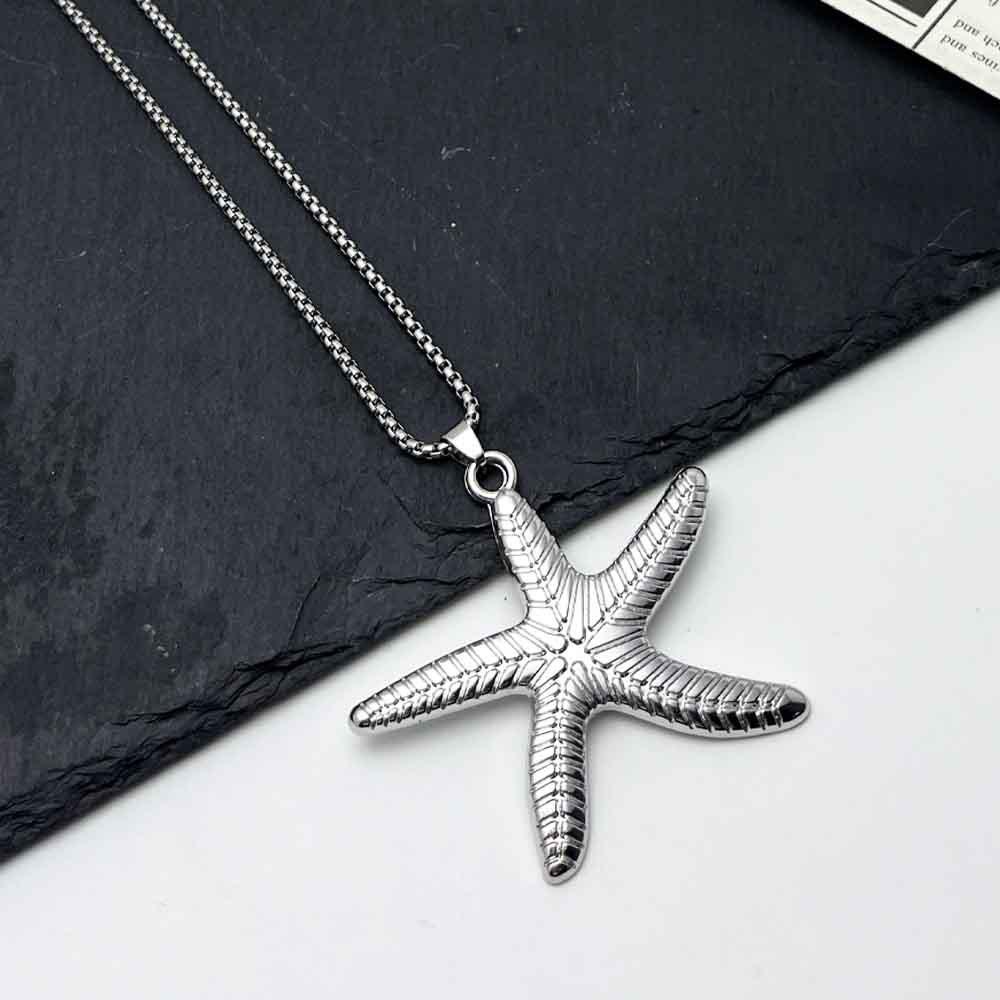 Retro Silver Starfish Pendant Sweater Necklace - Unisex Ocean-Themed Accessory