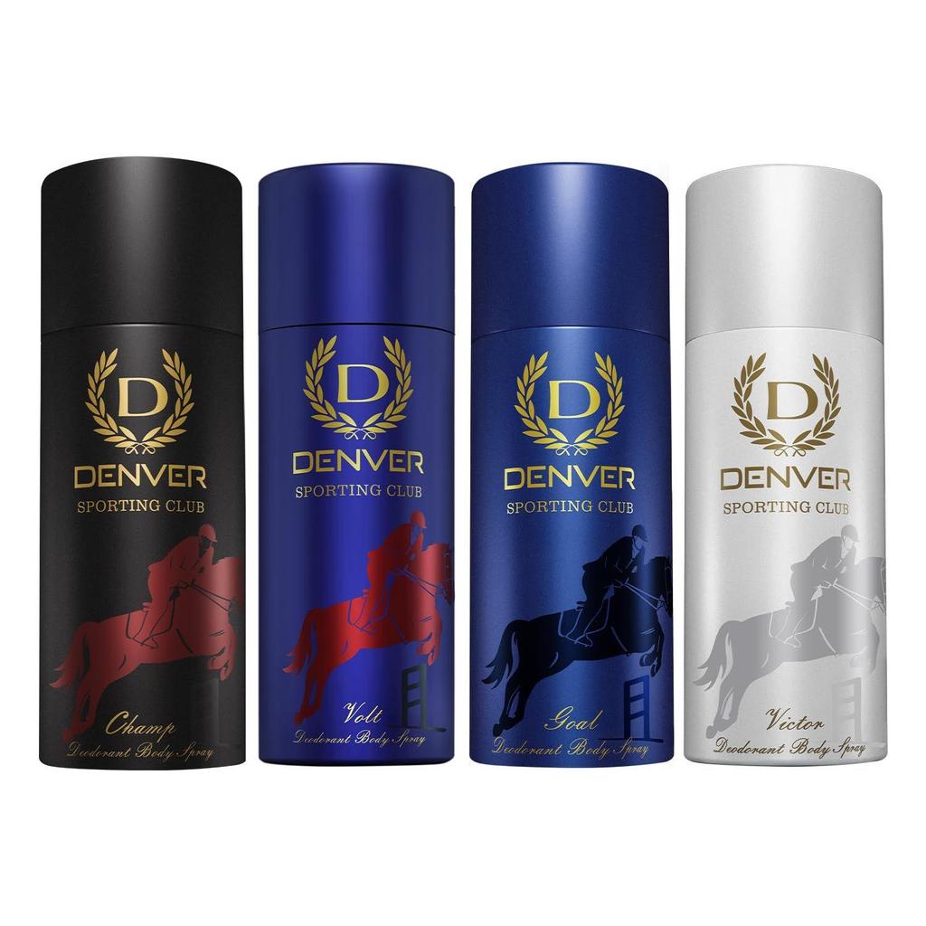 Denver Goal, Champ, Victor 150 ML Each & Volt -165 ML Deodorant For Men, Pack of 4