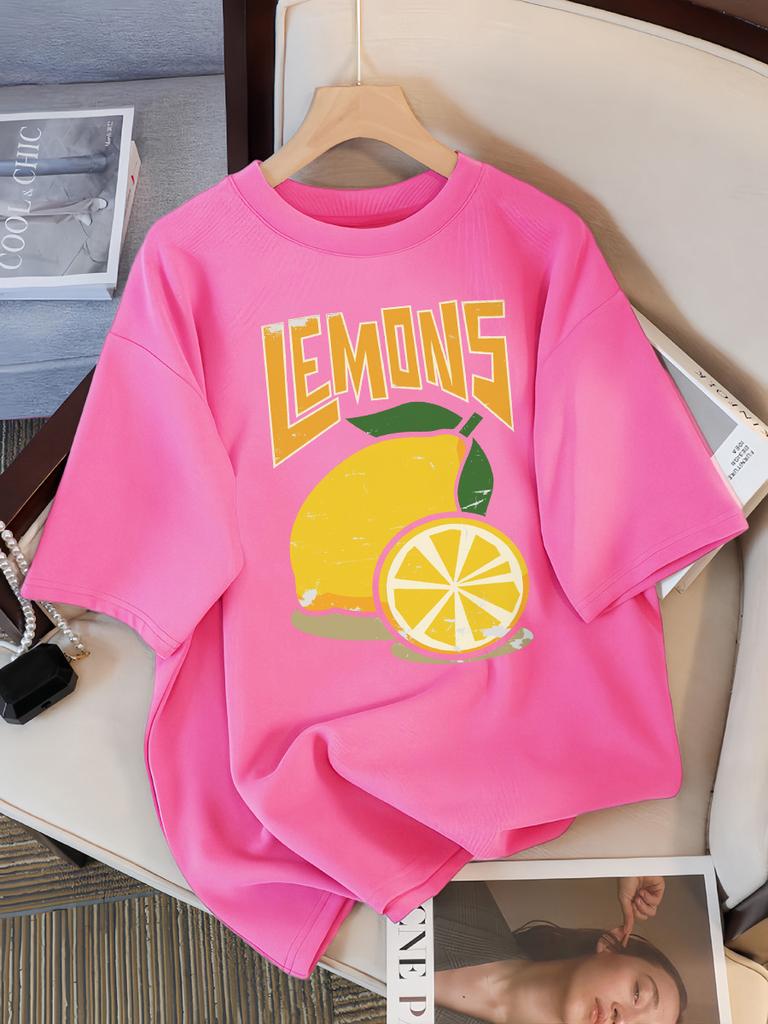 Fresh Lemon Fruit Prints Women Tee Shirt Casual Oversized T-Shirts Breathable Cotton Short Sleeve Comfortable O-Neck Tops