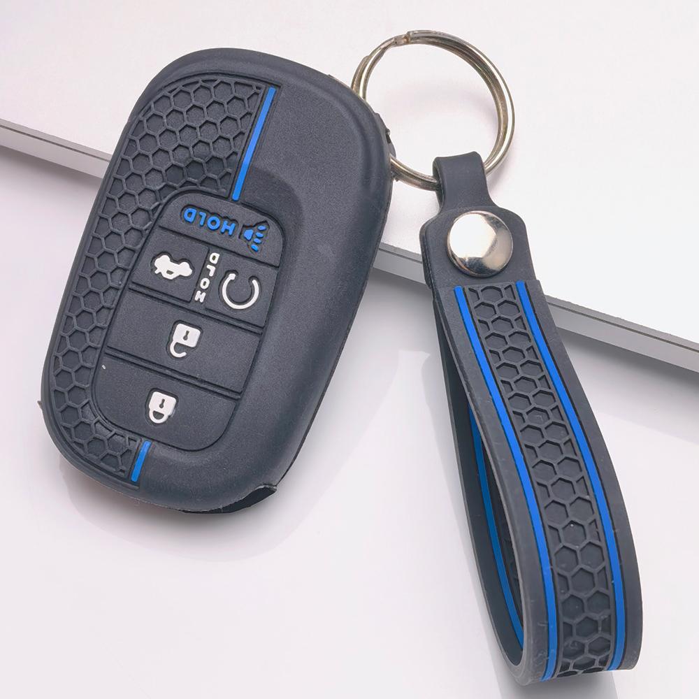 Soft Silicone Car Key Ring Strap for Honda Fit Civic Accord Inspire HRV CRV Pilot Odyssey ZR Honeycomb Texture Racing Stripe Key Ring Holder Protector