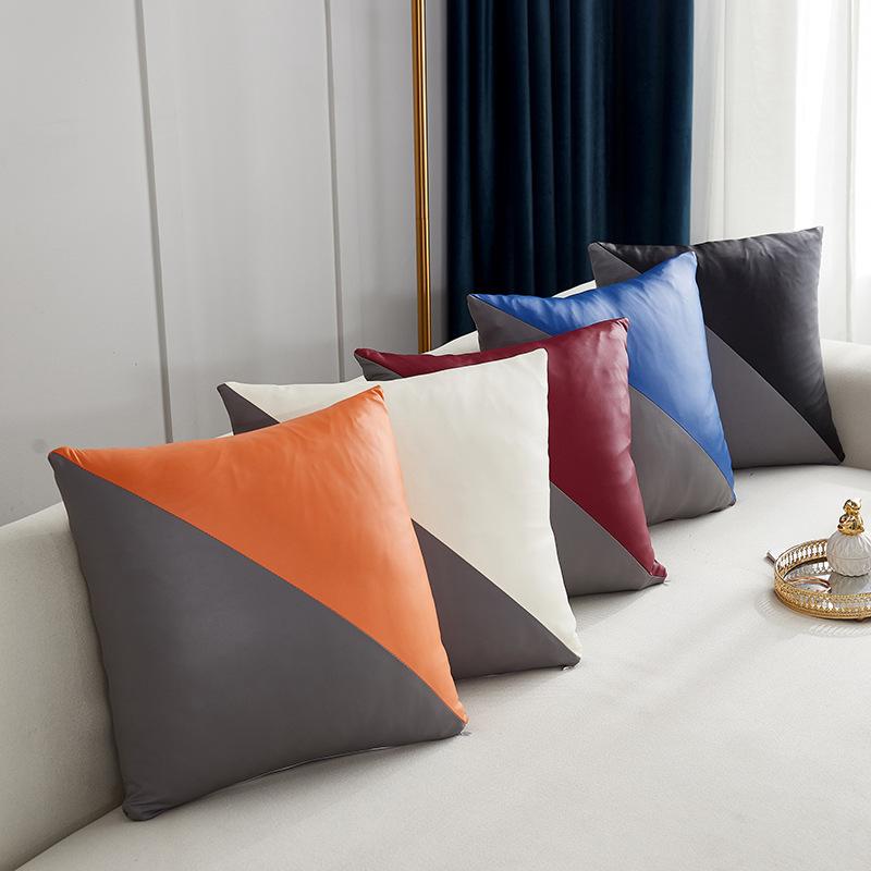 Pillow Cover 18x18 Inch Throw Faux Leather Pillow Covers, Square Modern Pillow Cases, PU Home Decorative Pillow Cushion Cover for Couch Sofa Chair Bed