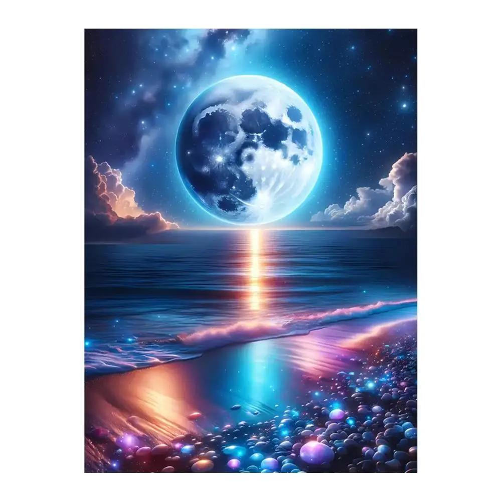 Adults Cross Stitch DIY Moon Sea Sailboat Prints Embroidery Craft Cross-Stitch Kit Art Needlework Decor Painting Gift Sewin S6A8