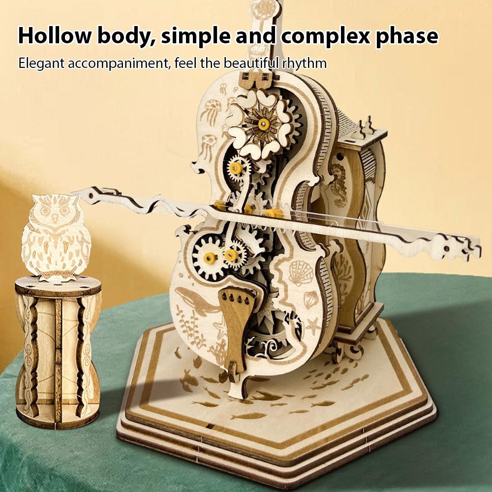 Music Box for Adult To Build Cello Music Box Kit 3D Wooden Puzzles DIY Assembly Creative