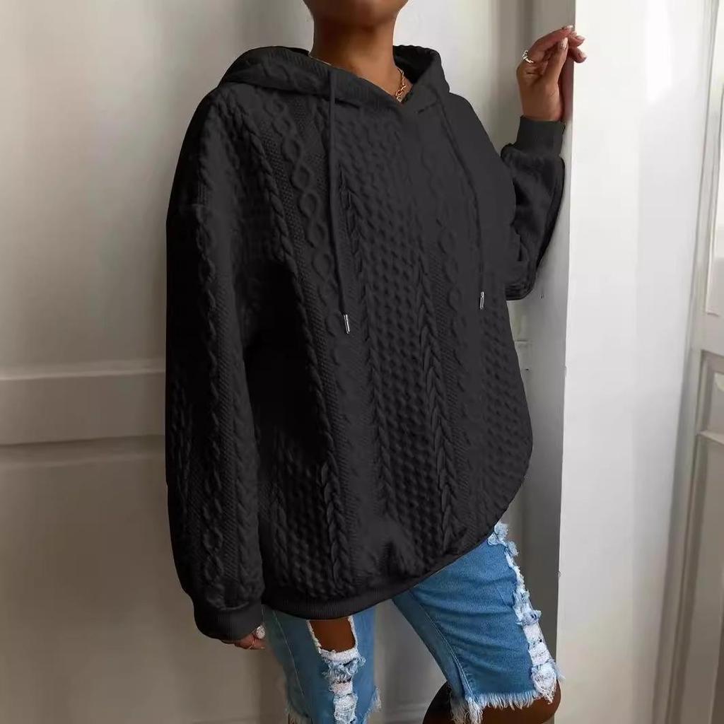 European & American Style Women's Casual Jacquard Hooded Knitted Sweatshirt