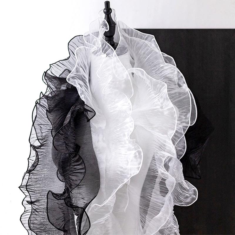 2PC Spitzenbesatz Dekorband Partydekor Transparent Schillerndes Kleiderzubehör Mode Großer gewellter Nähstoff Plissee Rüschen