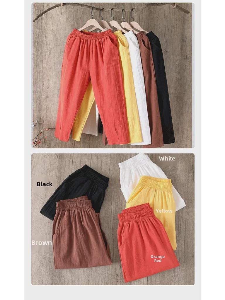 Damen Weitbein Leinen-Baumwolle Haremshose - Schlank, Lässig, Neunzehntel Länge