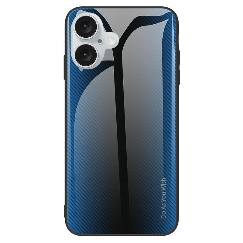 

Чехол для iPhone 16 Plus Текстура углеродного волокна Закаленное стекло+ТПУ Чехол для телефона Baby Blue