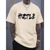 Men's "Hustle" Themed Motivational Quote Tee, Urban Streetwear Oversized Short Sleeve Top