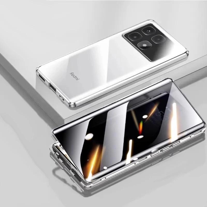

360 Двостороння скляна чохол-бампер для Redmi Note 13 14 Pro Plus 5G Магнітний Захист від підглядання Загартоване скло Чохол-оболонка For Redmi Note 13 5G срібний
