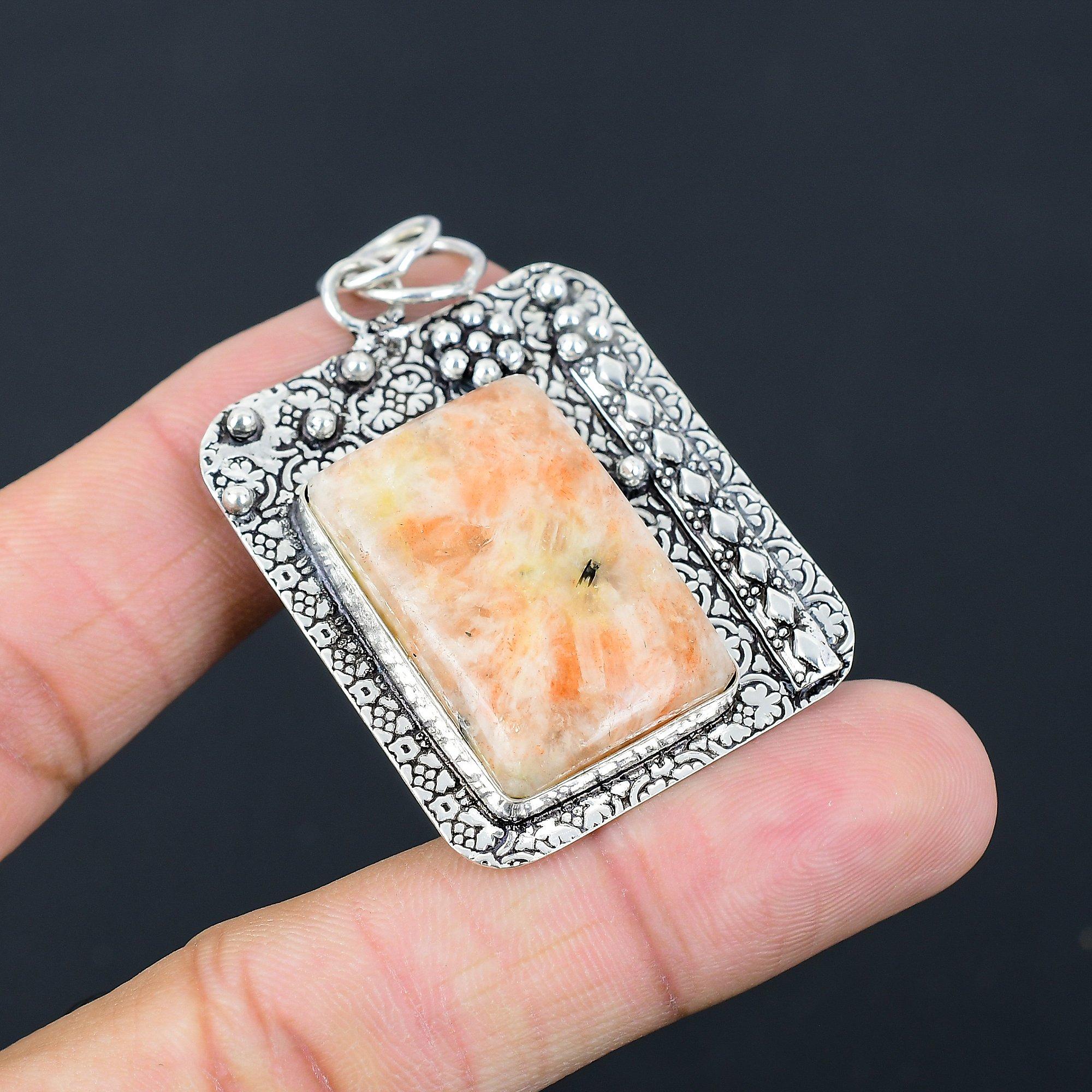 

Birthday Gift For Her Natural Sunstone Gemstone Pendant 925 Sterling Silver