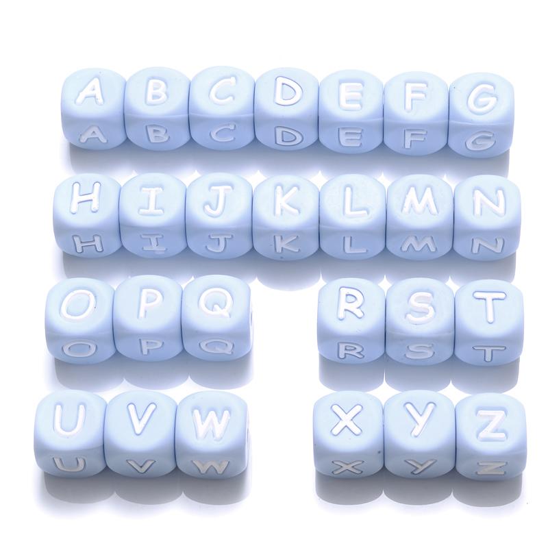 50Pcs 12mm Glow In the Dark English Alphabet Letter Beads Luminous Silicone Letters Beads for Baby Teething Chew Toy Shower Gift