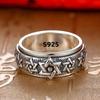 Rotatable S925 Silver Ring for Men Vintage Retro Stars Auspicious Cloud Couple Band Women Index Finger Accessories