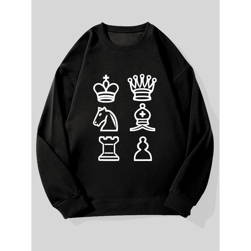Men'S Casual Round-Neck Sweatshirt with Chess Pattern