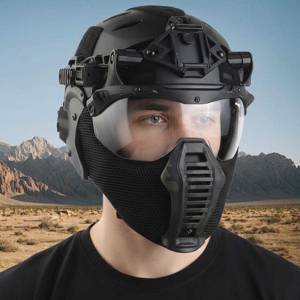Maschera Airsoft con Occhiali Protezione Integrale Casco Protettivo per Paintball Festa Cosplay