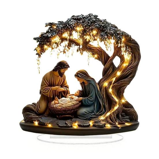 2D Flat Christmas Nativity Scene Tabletop Ornament Acrylic Desktop Display Centerpiece for Christian Table Shelf Mantel Fireplace Bedroom Office Decor