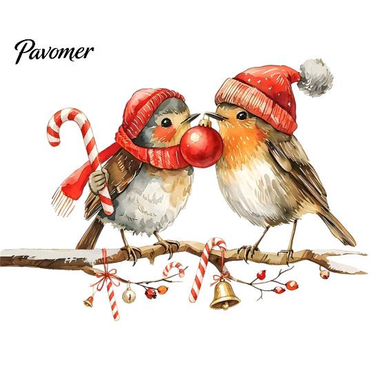 Seasonal Home Decorations Christmas Birds on Tree Branch Wall Sticker, Cute Watercolor Bird Decal Festive Balcony Glass Decor with Ball, Candy