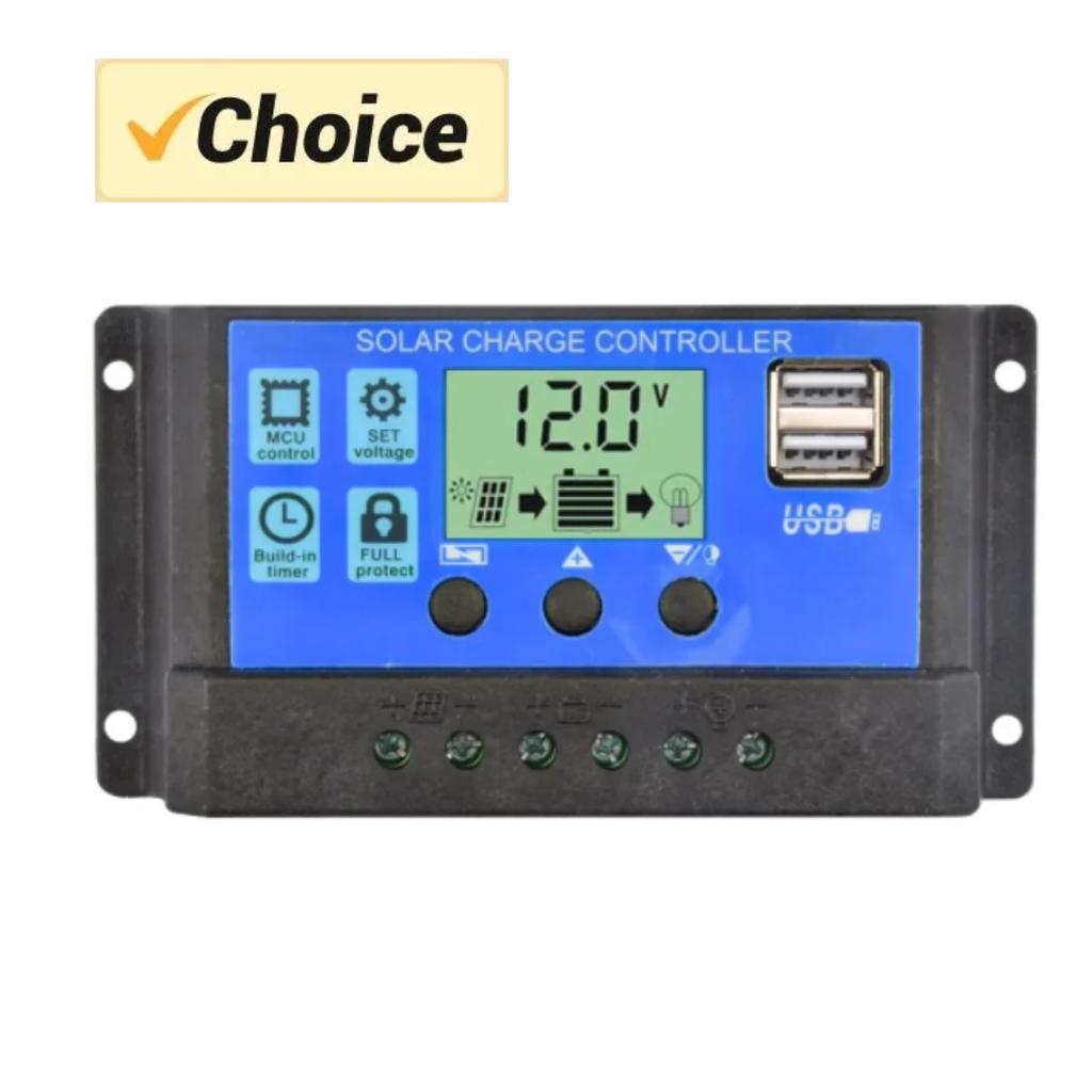 Solar Charge Controller 12V/24V PWM 10A 30A  60A with Adjustable LCD Display Timer Setting EESBAO