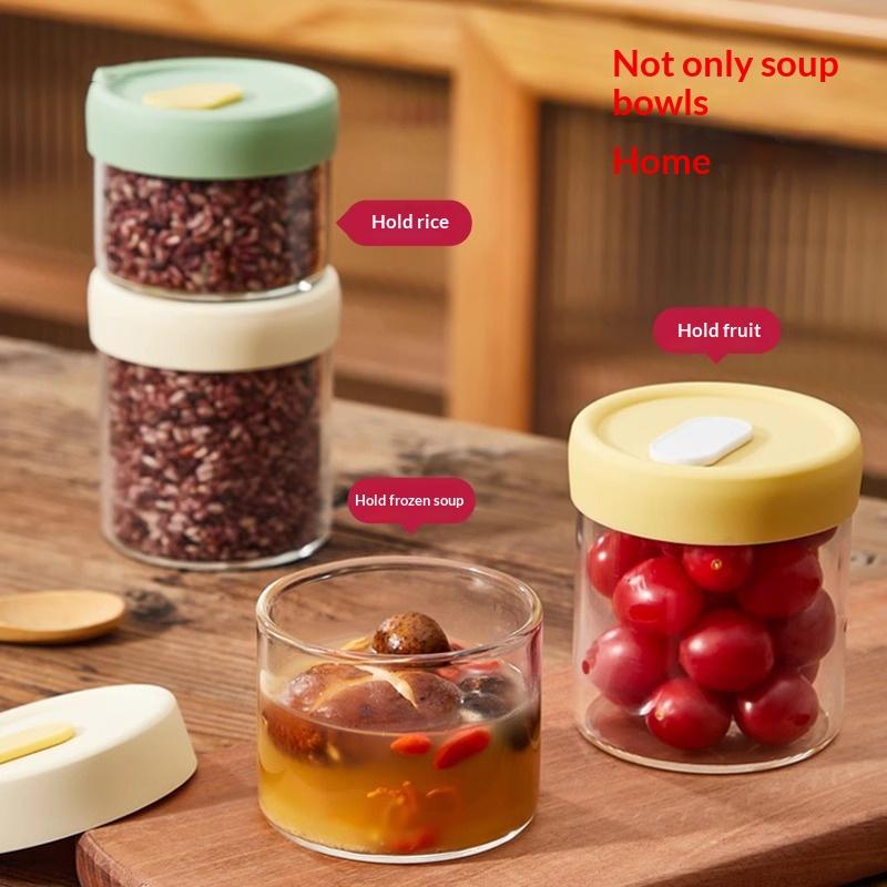 1 Pezzo Barattolo in Vetro per Alimenti da 240/400 ml con Coperchio in Silicone Ermetico Resistente al Calore Adatto al Microonde Contenitore per Zuppe Succhi Barattolo per Cereali