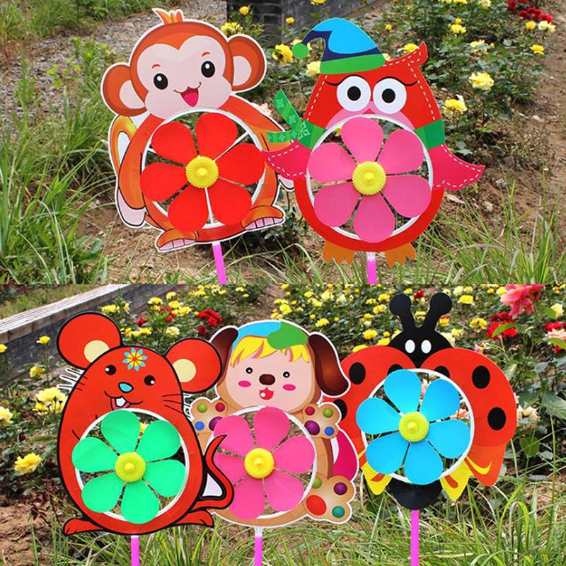 Lovely Cartoon Handmade Windmill Wind Spinner Kids Toys Yard Garden Decor