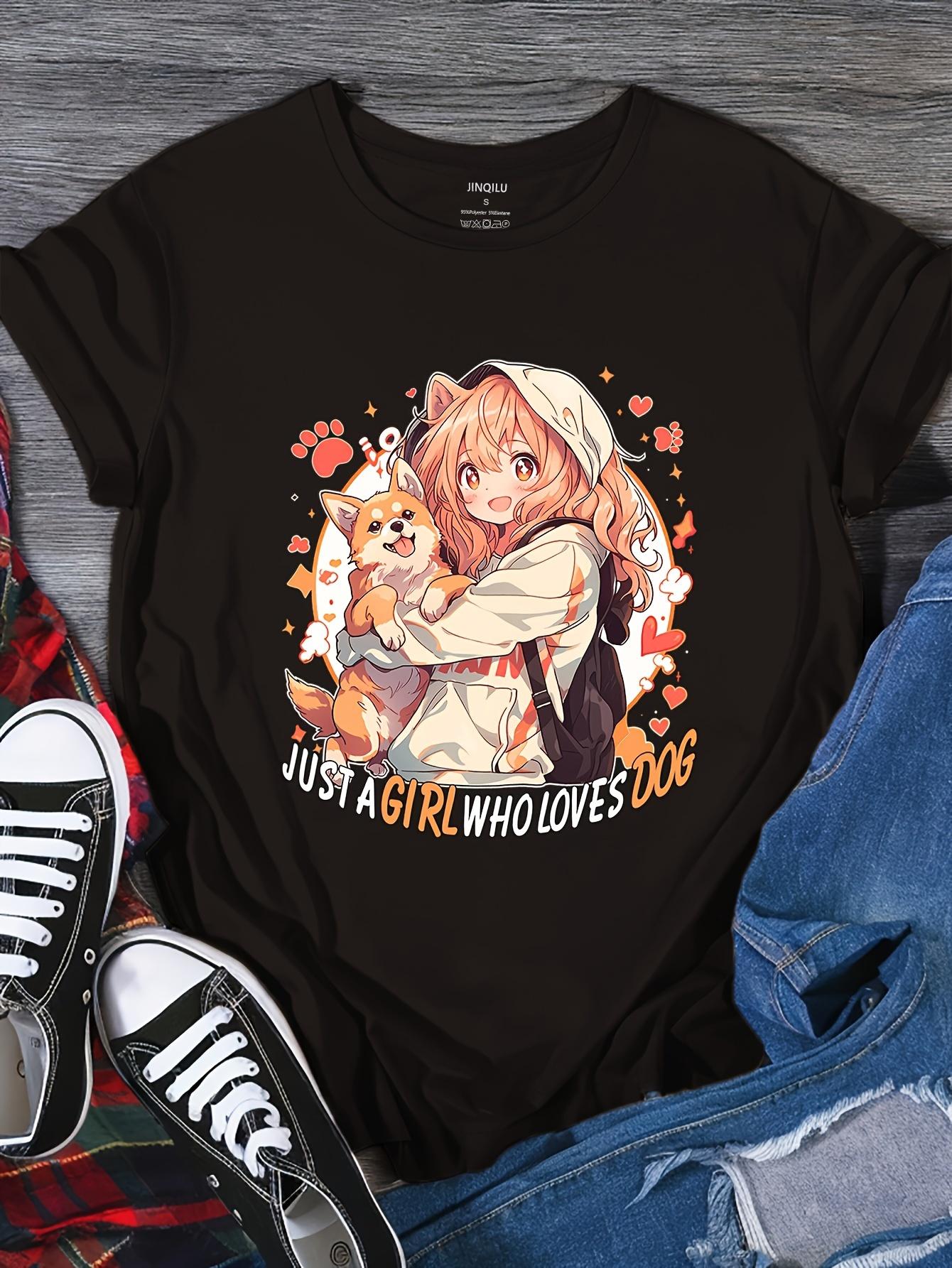 

Аниме Принт Футболка Повседневная С коротким рукавом Круглый вырез Топ Для весны и лета Женская одежда 4XL