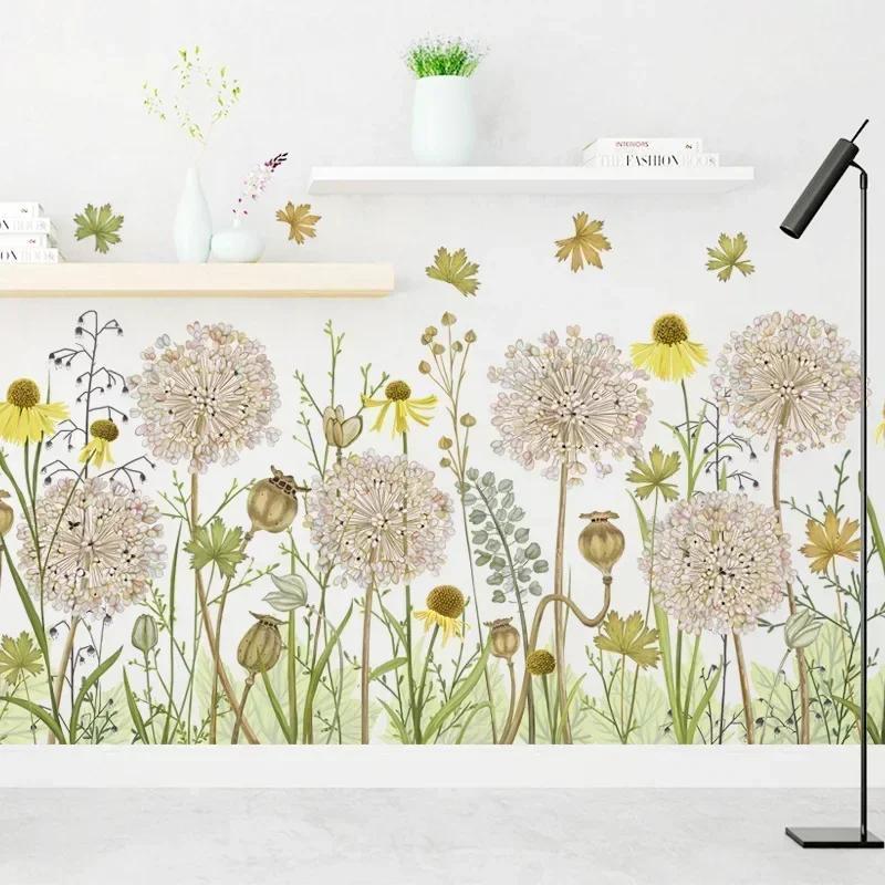 Retro Pastoral Art Dandelion Wall Stick Living Room Bedroom Restoring Garden Art Plant Flower Self-stick Wall Decoration Paper