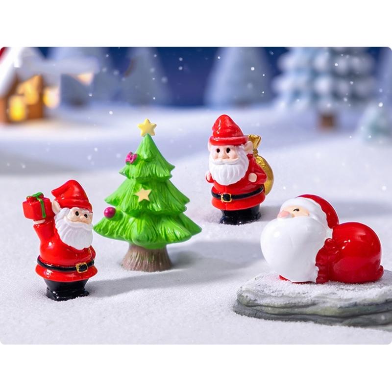 Set of 4 Cartoon Santa Ornaments Resin Miniature Sculpture Christmas Gift For Home Office and Garden Landscape Decors
