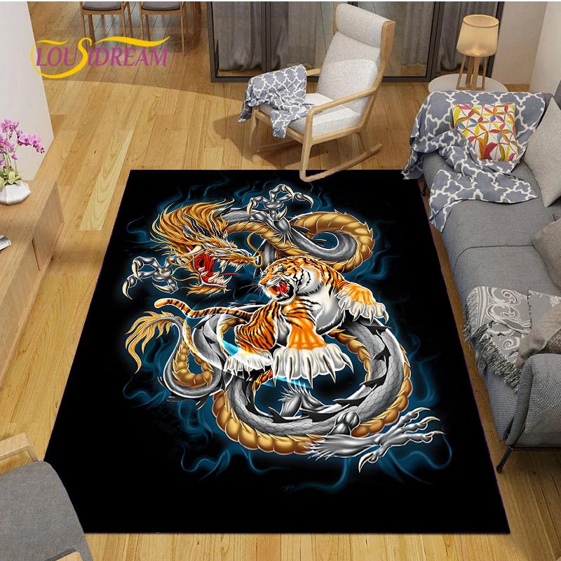 Alfombra Dragon and Tiger Fight Carpet Living Room Sofa Coffee Table Door Bedroom Rug Kitchen Kid Anti-slip Floor Mat Home Decor