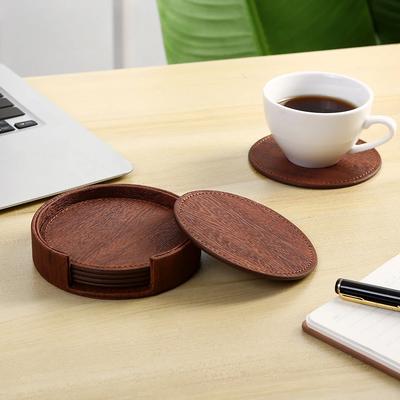 6 Wood Grain Leather Coasters Placemats Tea and Coffee Cups Cushions Home Bar Counter Insulated Rack Non Stick