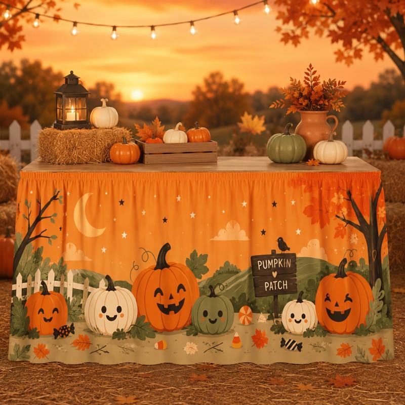 Halloween Table Skirt Round Party Dessert Buffet Decor Home Decoration Printed Fabric Cover