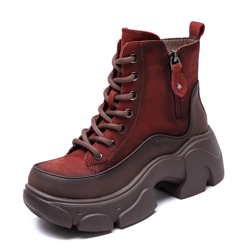 Fashion GKTINOO 2025 Winter Warm Natural Wool Snow Boots Women's Shoes Height Increasing Genuine Leather Thick Soled Platform Short Boot