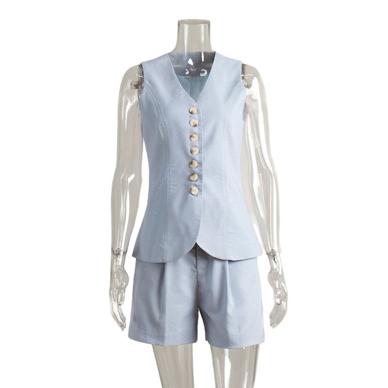 V-neck Sleeveless Vest Shorts Set V-neck Sleeveless Vest Leisure Shorts Set