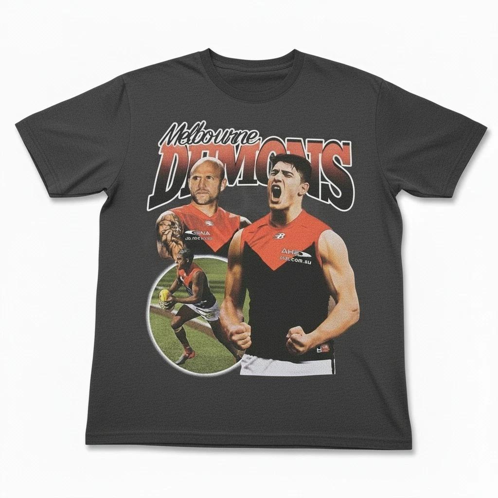AFL Melbourne Demons Shirt Mens Large Grey Vintage Style Graphic Print 4XL