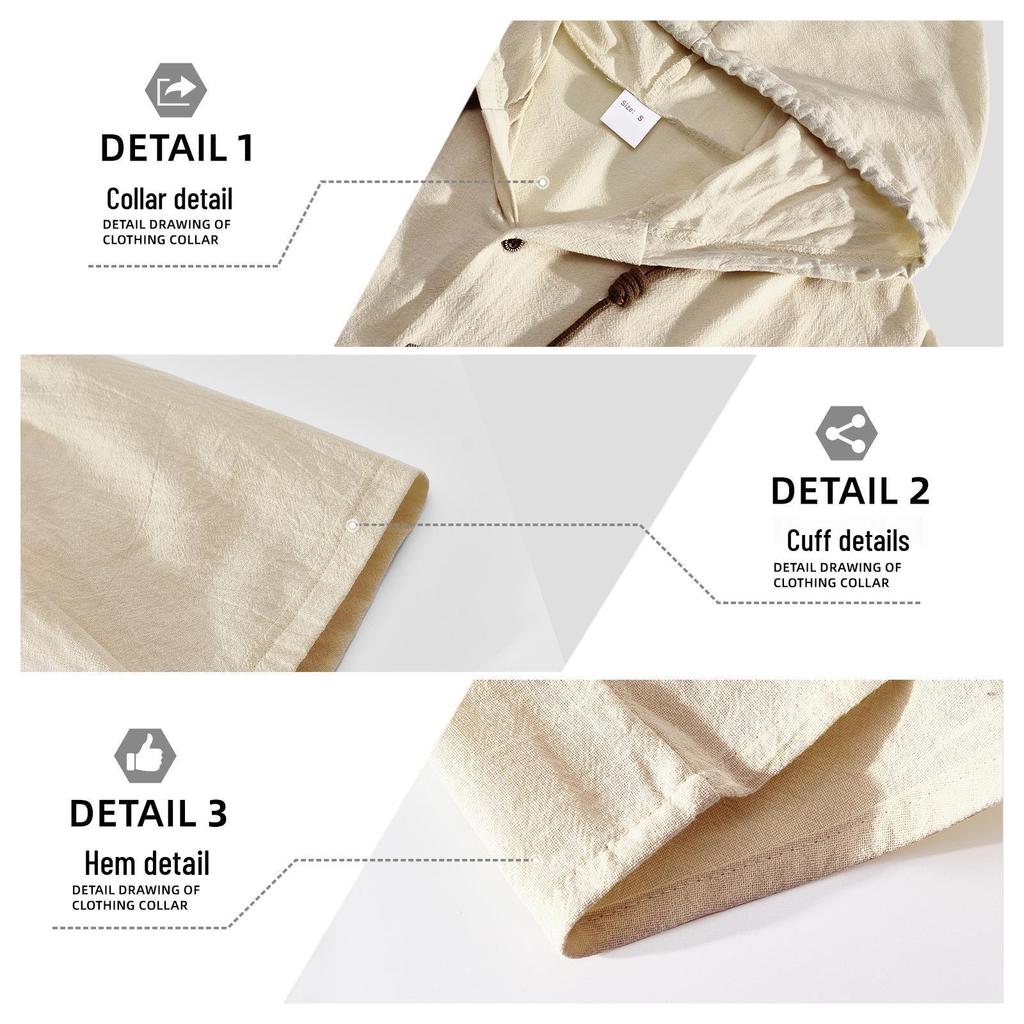 Men's Casual Lightweight Cotton Linen Short-Sleeve Hoodie Cardigan