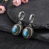 Vintage 925 Silver Natural Labradorite Earrings with Blue Light 10*12mm Big Stone Hoop Earrings Fine Jewelry for Women