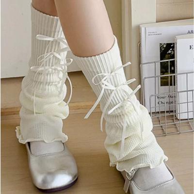 Damensocken, Herbst Dünn Schleife Lolita Wadenhohe Socken, Weiße Beinformende Beinlinge