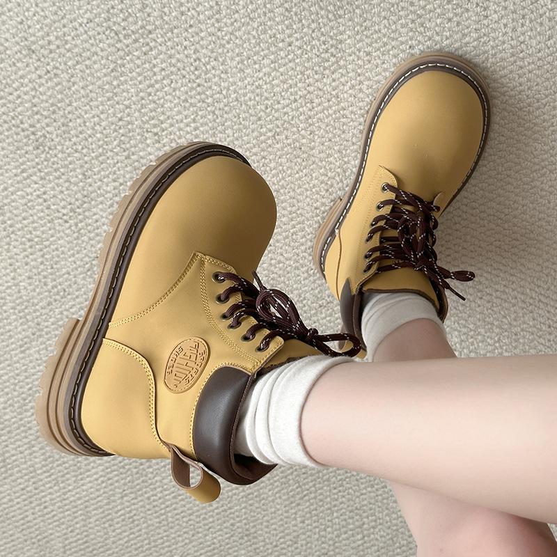 Big Yellow Boots Women's Summer Breathable Sweat-absorbing Non-slip Martin Boots Casual Mango Head Women's Mesh Short Boots Yellow Comfortable Tide