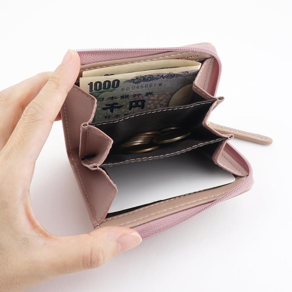 E-mono Coin Purse, Pass Case, L-Shaped Zipper, Multi-Function Coin Case (Taupe)