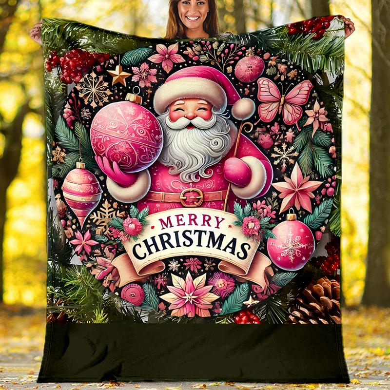 Christmas Santa Claus Theme Printed Blanket - Perfect for Couch, Bed, Travel & Outdoor Use | Machine Washable, Cozy & Durable.